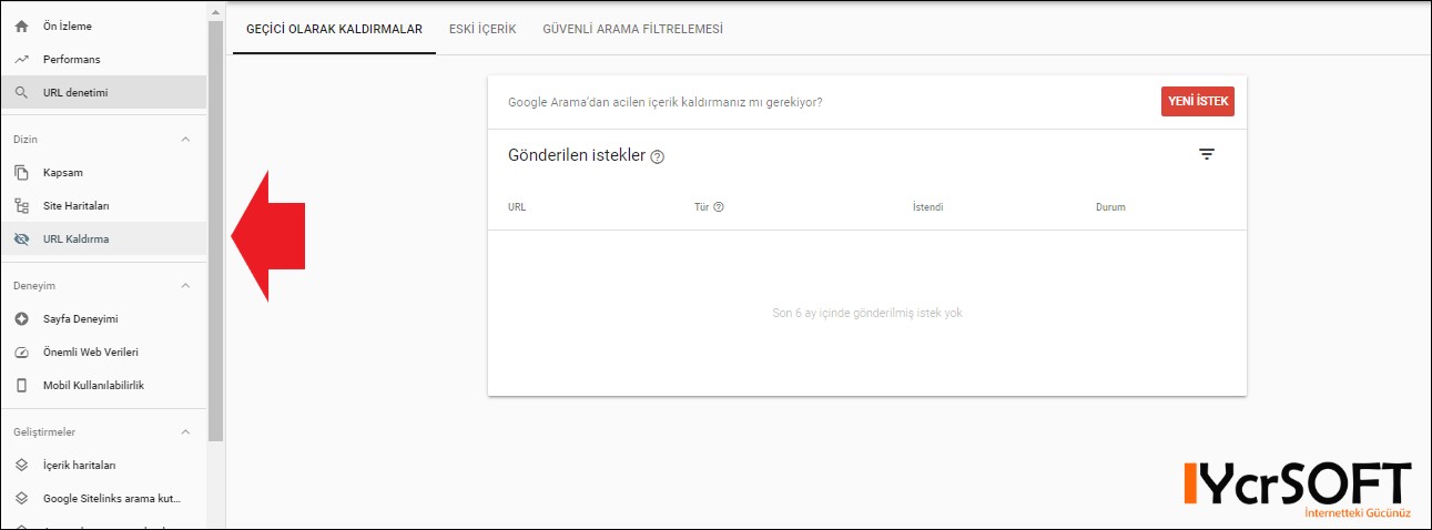 Google url kaldırma sayfasına giriş